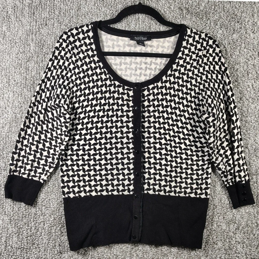 White House Black Market Cardigan Black Polka Dot Mod Office Women Medium